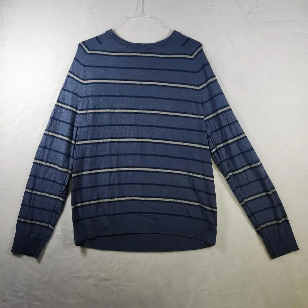 Banana Republic XL Vtg Blue Striped Lightweight Sweater Cotton‎ Nylon Blend